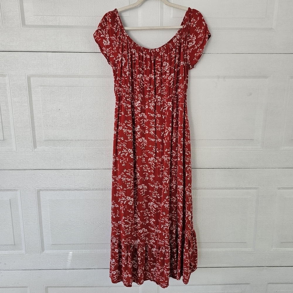 Red Floral Maxi Dress with Scoop Neck